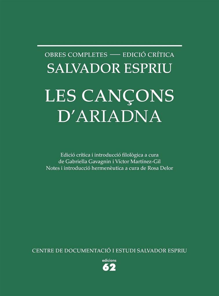 LES CANÇONS D'ARIADNA | 9788429773330 | ESPRIU, SALVADOR | Llibreria Online de Vilafranca del Penedès | Comprar llibres en català